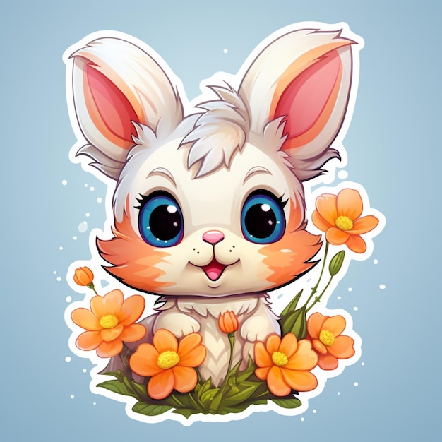 flower bunny sticker surrounded and white background