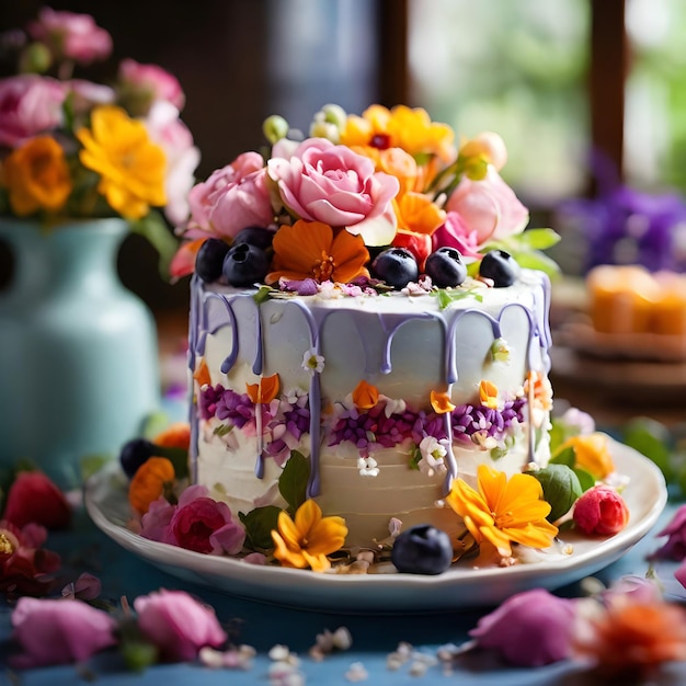 Flower cake flowers food photography beautiful delicious food recipe photography realistic