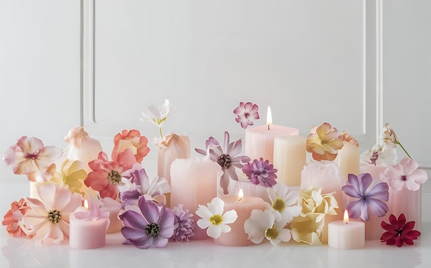 Flower candles in white background