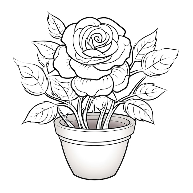 Flower coloring page illustration for kids and children with a white background