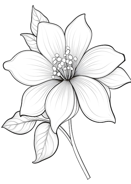 Flower Coloring Page Line art Flower Coloring Page Hand drawn Flower outline illustration coloring page flower line art for coloring page A drawing of a flower with leaves AI Generative