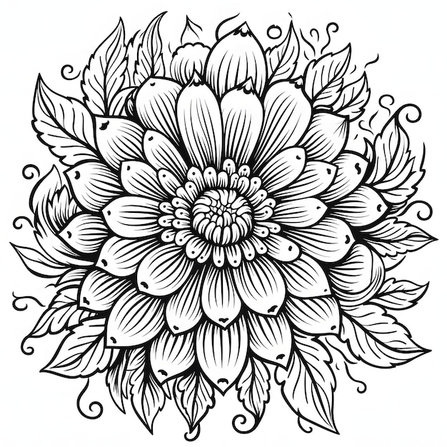 Flower coloring page for pattern flat line art