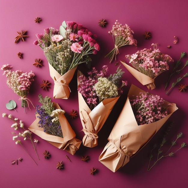 Flower decoration bouquets magenta background