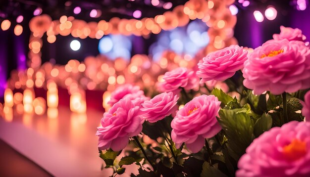 Photo flower decoration with background lighting event stage