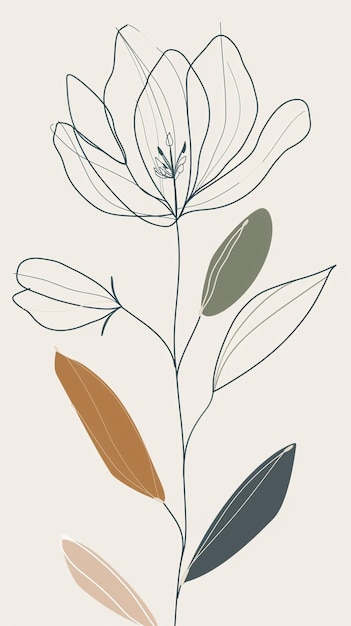 Photo flower drawing on plain background in muted colors