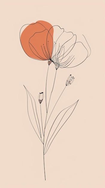 Photo flower drawing on plain background in muted colors