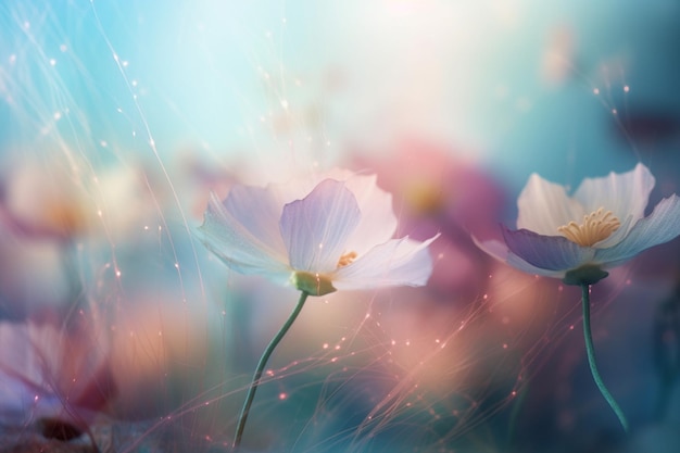 A flower in a field with a blue background