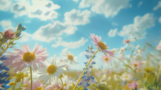 flower field with sunny clouds