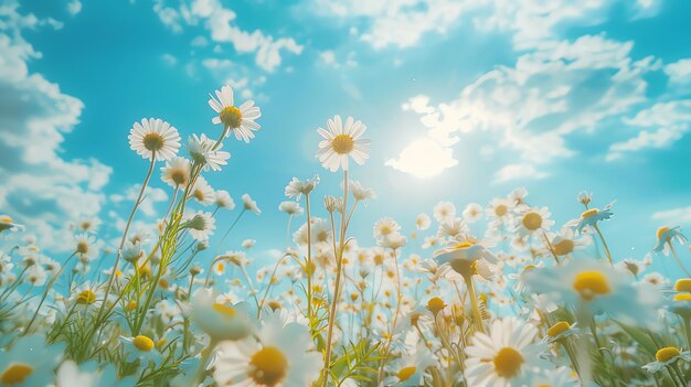 flower field with sunny clouds