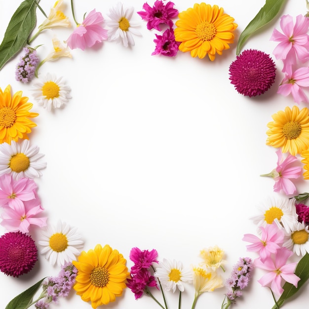 Flower Flame Square Frame with Daisies Sunflowers and Chrysanthemums