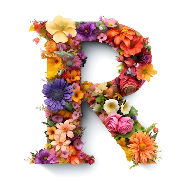 Flower font Alphabet R made of flowers generative ai generated