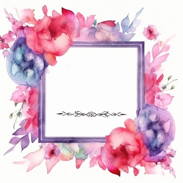 Flower frame background in watercolor effect with empty space for text