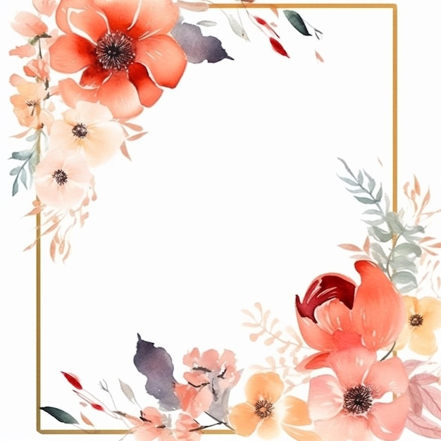 Flower frame background in watercolor effect with empty space for text