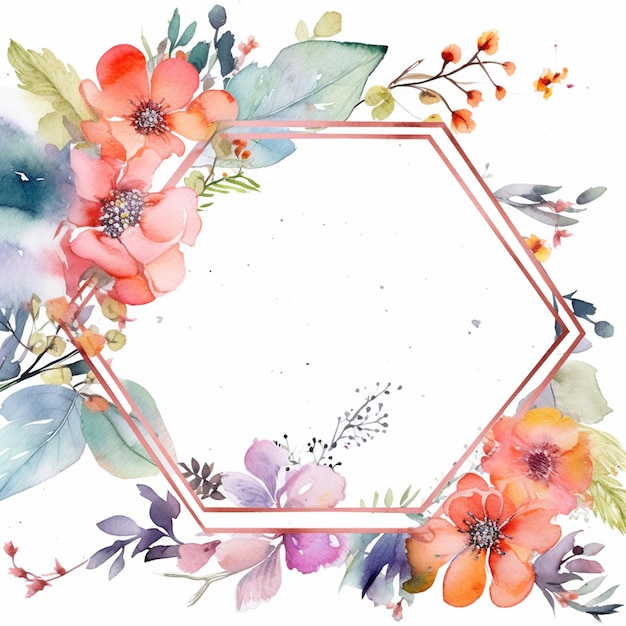 Flower frame background in watercolor effect with empty space for text