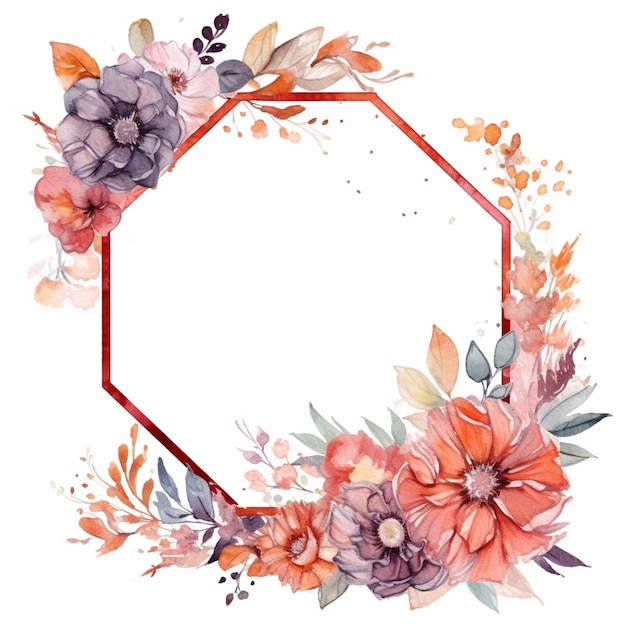 Flower frame background in watercolor effect with empty space for text