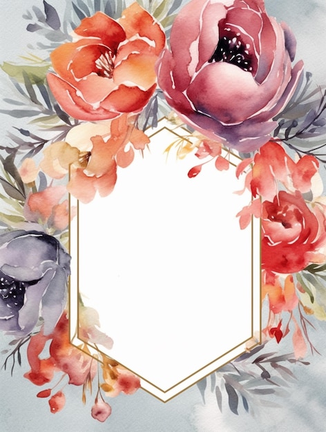 Flower frame background in watercolor effect with empty space for text