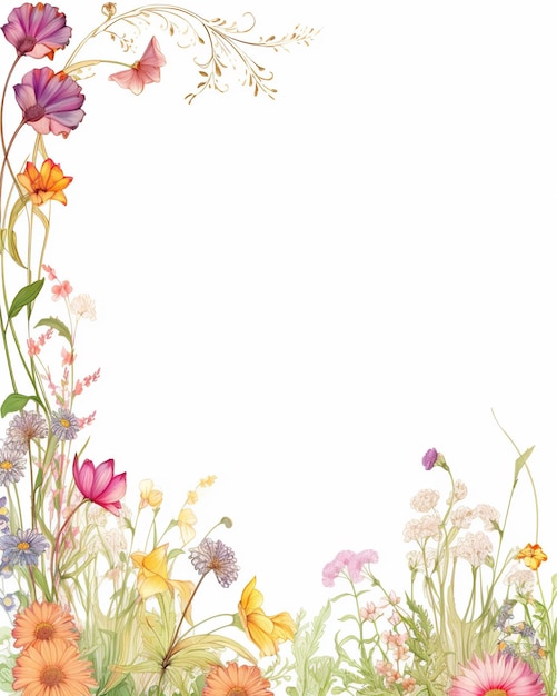 Flower frame border empty page white background