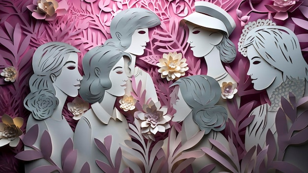 Flower Framed Women Vibrant Paper Art Celebrating Women's Day AI Generated Image