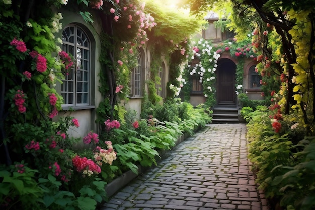 Flower garden in the old town of Prague Czech Republic