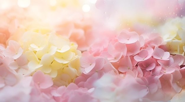 flower hydrangeas background summer bright summer fresh flowers with dew drops in blur fog flower ba