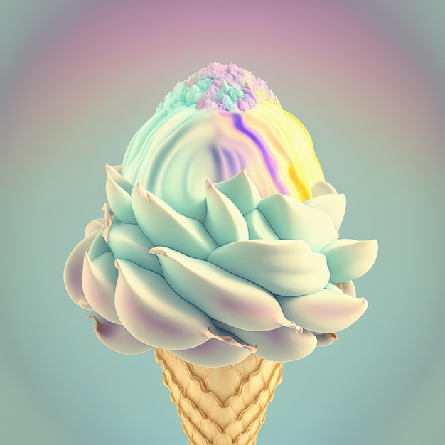 Flower ice cream in waffle cone AI