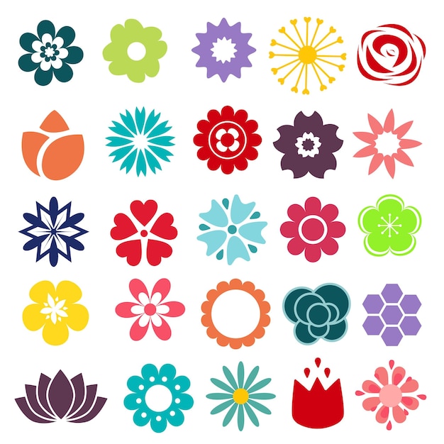 Photo flower icons set decorative floral symbols design element for wedding invitation valentines day cards wallpapers web site background