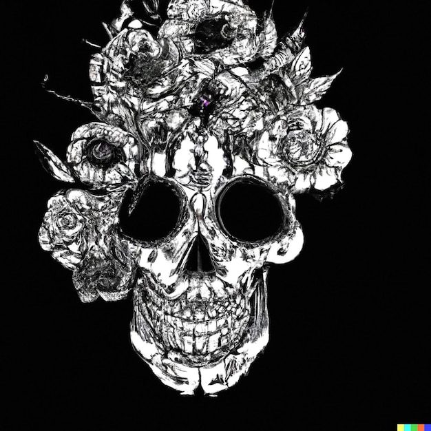 Flower illustration depicts ornate skull Skull made from flowers