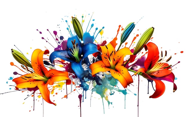 Flower Illustration with Vibrant Color Scheme Oil Paint brush flower