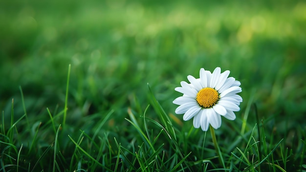 The flower is in focus with a blurred background of green grass