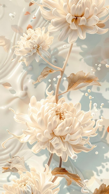 a flower is shown with the name on itWhite chrysanthemum in fluid liquid spring natural flowers i