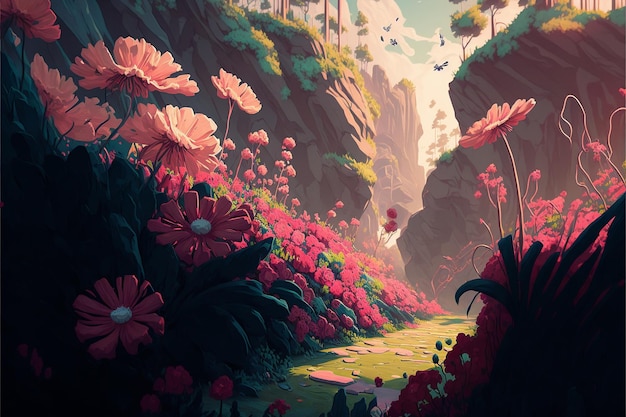 Flower landscape background in anime style creative digital painting