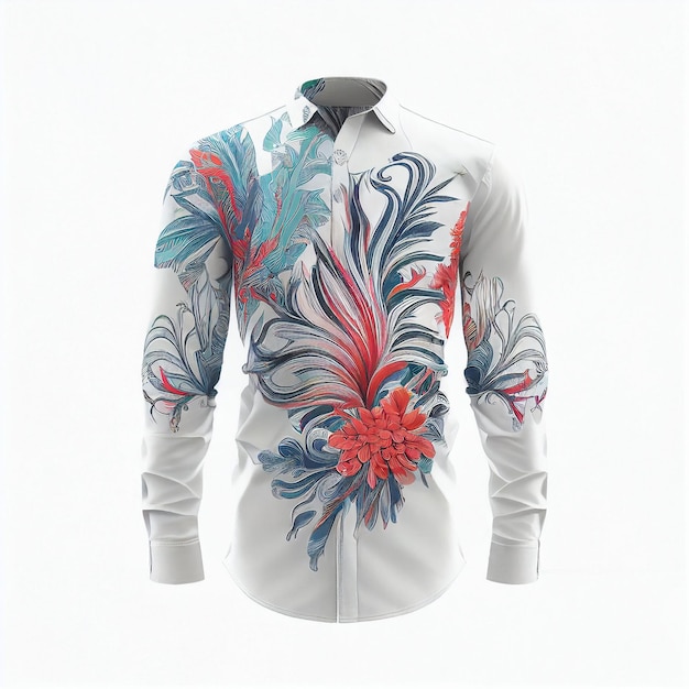 Flower and leaf print on white shirt on isolated background Created with Generative AI technology