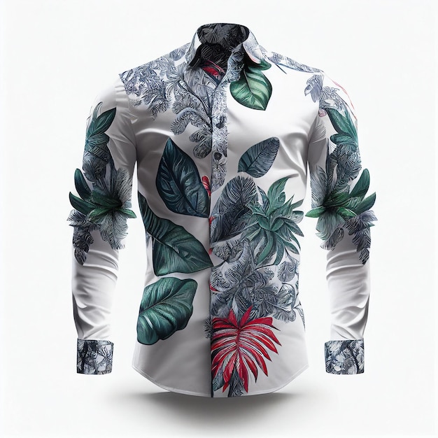 Flower and leaf print on white shirt on isolated background Created with Generative AI technology