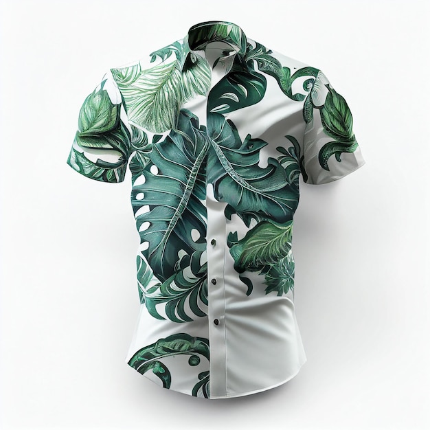 Flower and leaf print on white shirt on isolated background Created with Generative AI technology