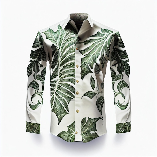 Flower and leaf print on white shirt on isolated background Created with Generative AI technology