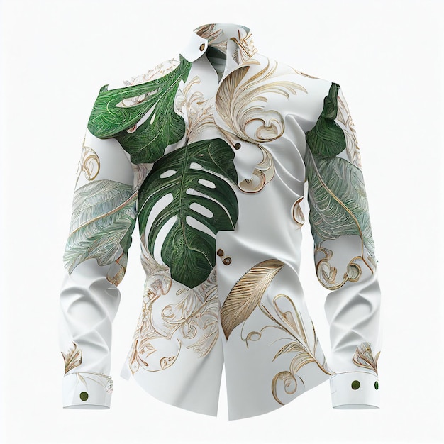 Flower and leaf print on white shirt on isolated background Created with Generative AI technology