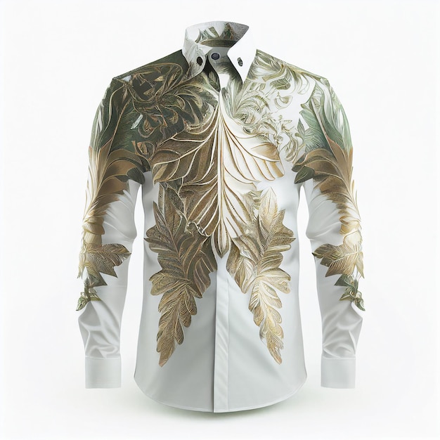 Flower and leaf print on white shirt on isolated background Created with Generative AI technology