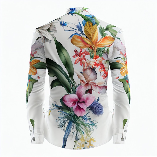 Flower and leaf print on white shirt on isolated background Created with Generative AI technology