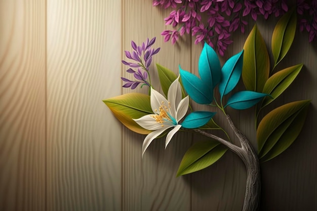 Flower on the light wood wallpaper 8k 3d day light hyperrealistic