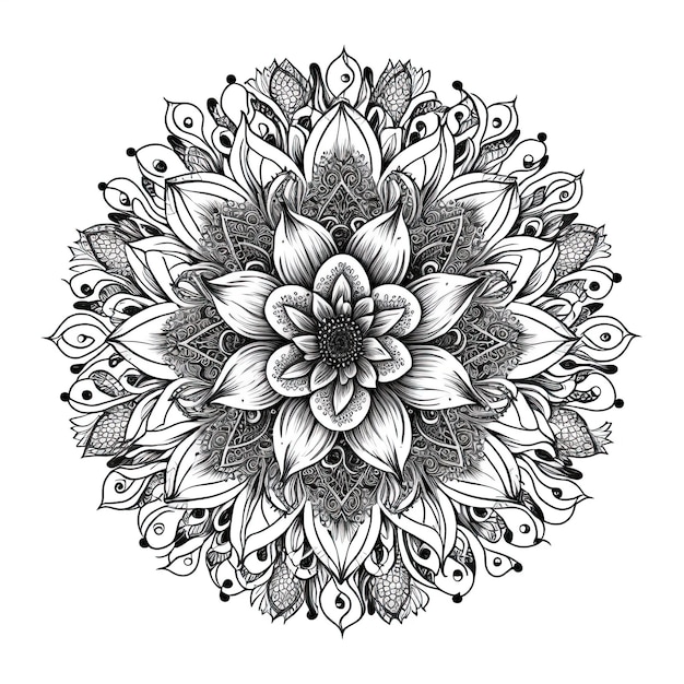 Flower Mandala outline illustration for coloring book page Coloring card for kids and adults Generative AI