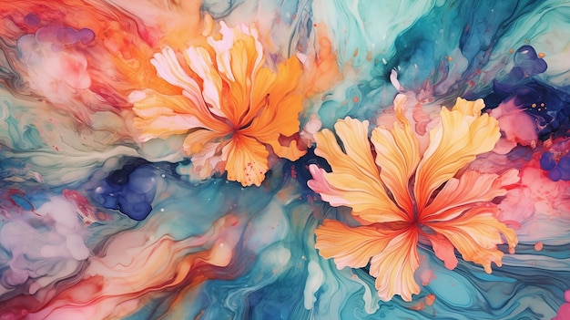 Flower marble texture with abstract alcohol ink color Generative AI