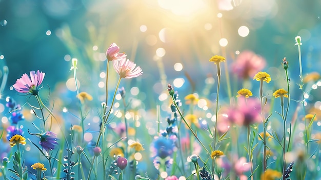 Photo flower meadow in the sunlight with bokeh effect