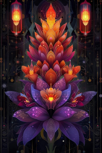 Flower Painting With Lantern