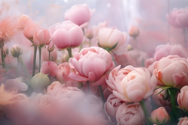 flower peonies background summer bright summer fresh flowers with dew drops in blur fog flower backg