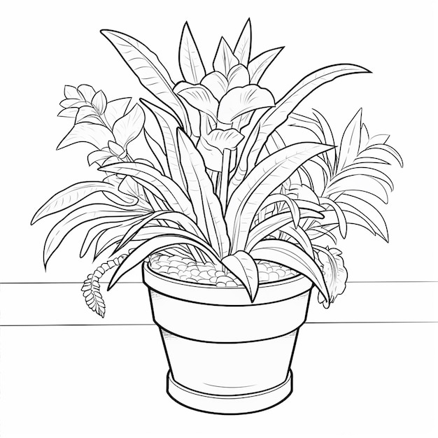 A flower poat line art drawing