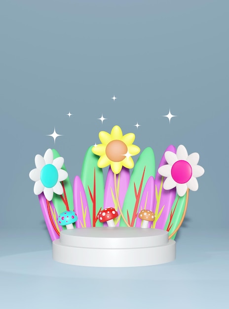 Flower Podium 3D Illustration Social Media design