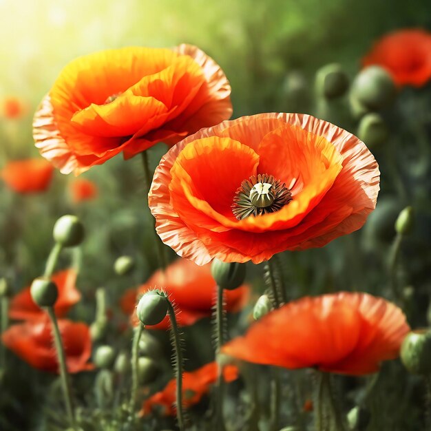 Flower poppy flowering on background blur poppies flowers Ai Generated