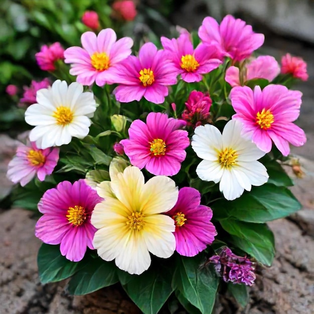 a flower pot with a white and pink flower in it