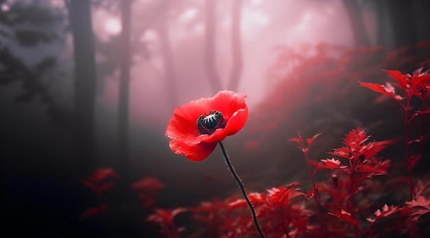 flower red poppies background summer bright summer fresh flowers with water drops in blur fog flower