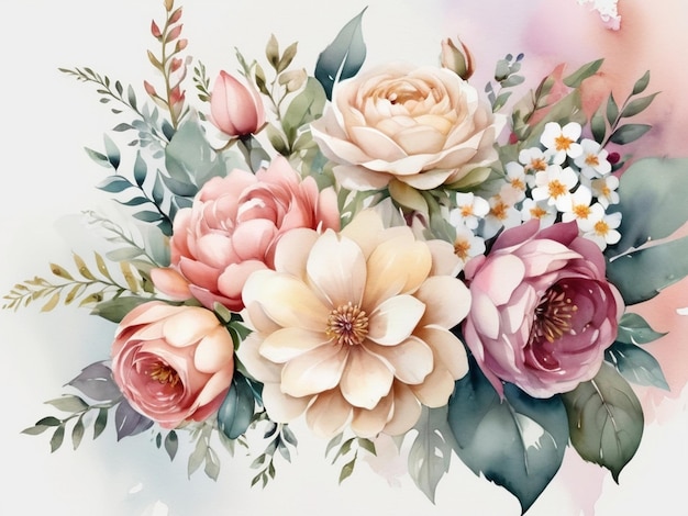 flower set floral bouquet watercolor with decorative elements template